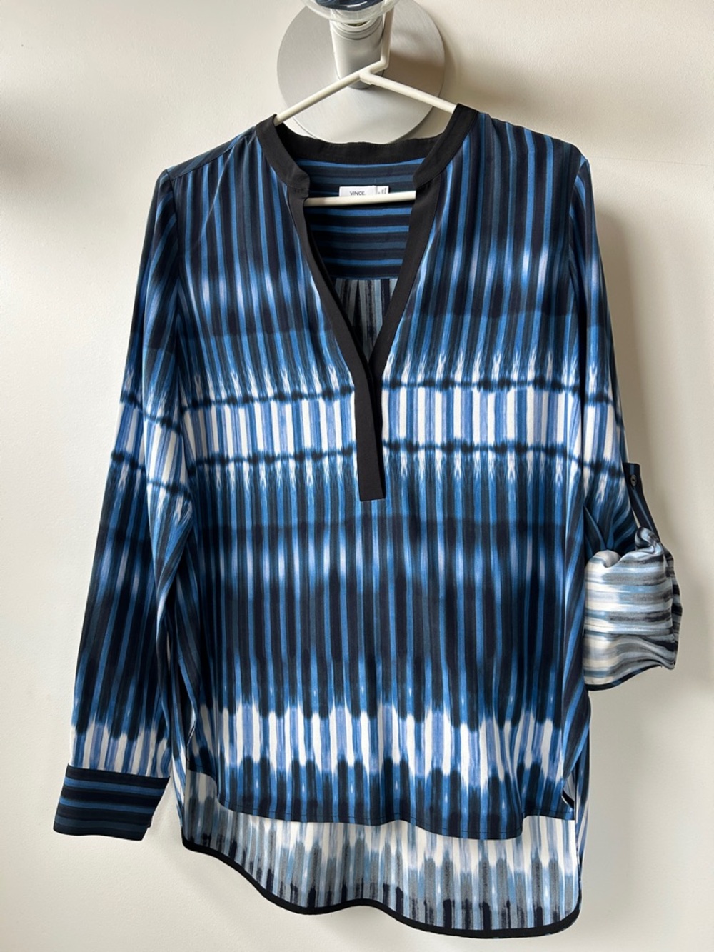 Vince Silk Blue and White Striped Tie-Dye Tunic - Picture 2 of 5